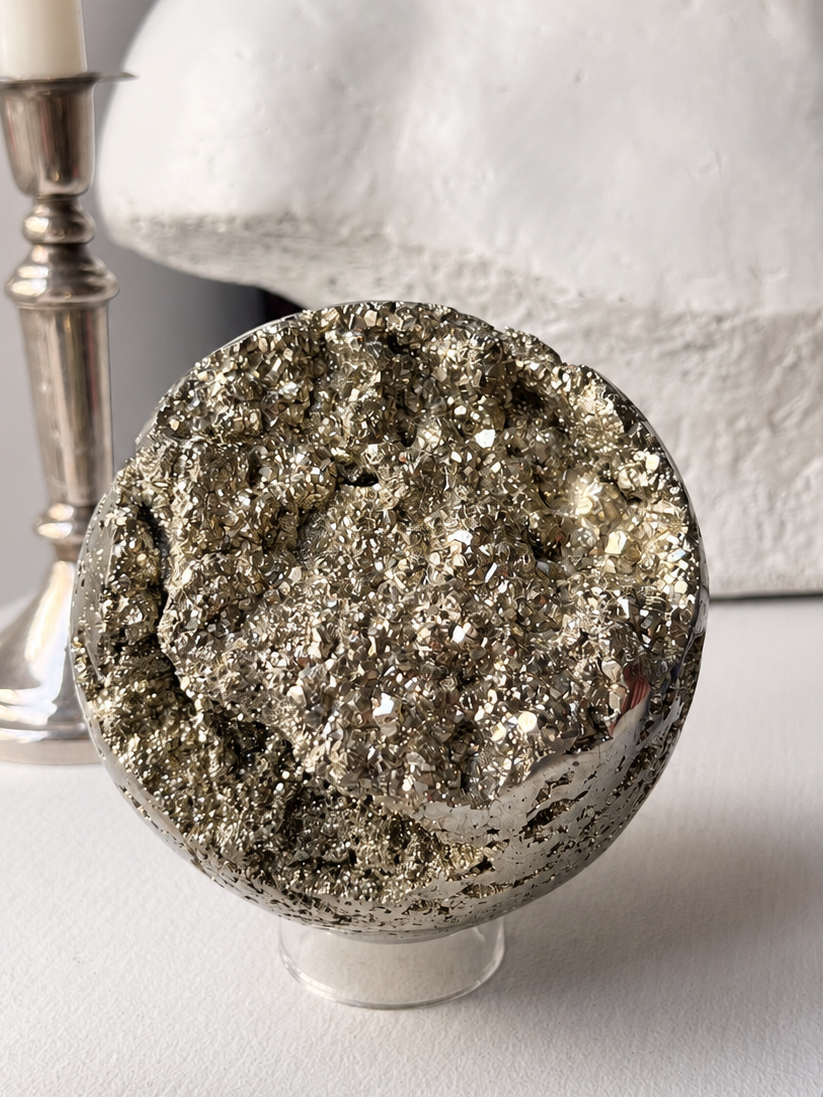 Gold Pyrite Geode Sphere by Pietra Studio Milano